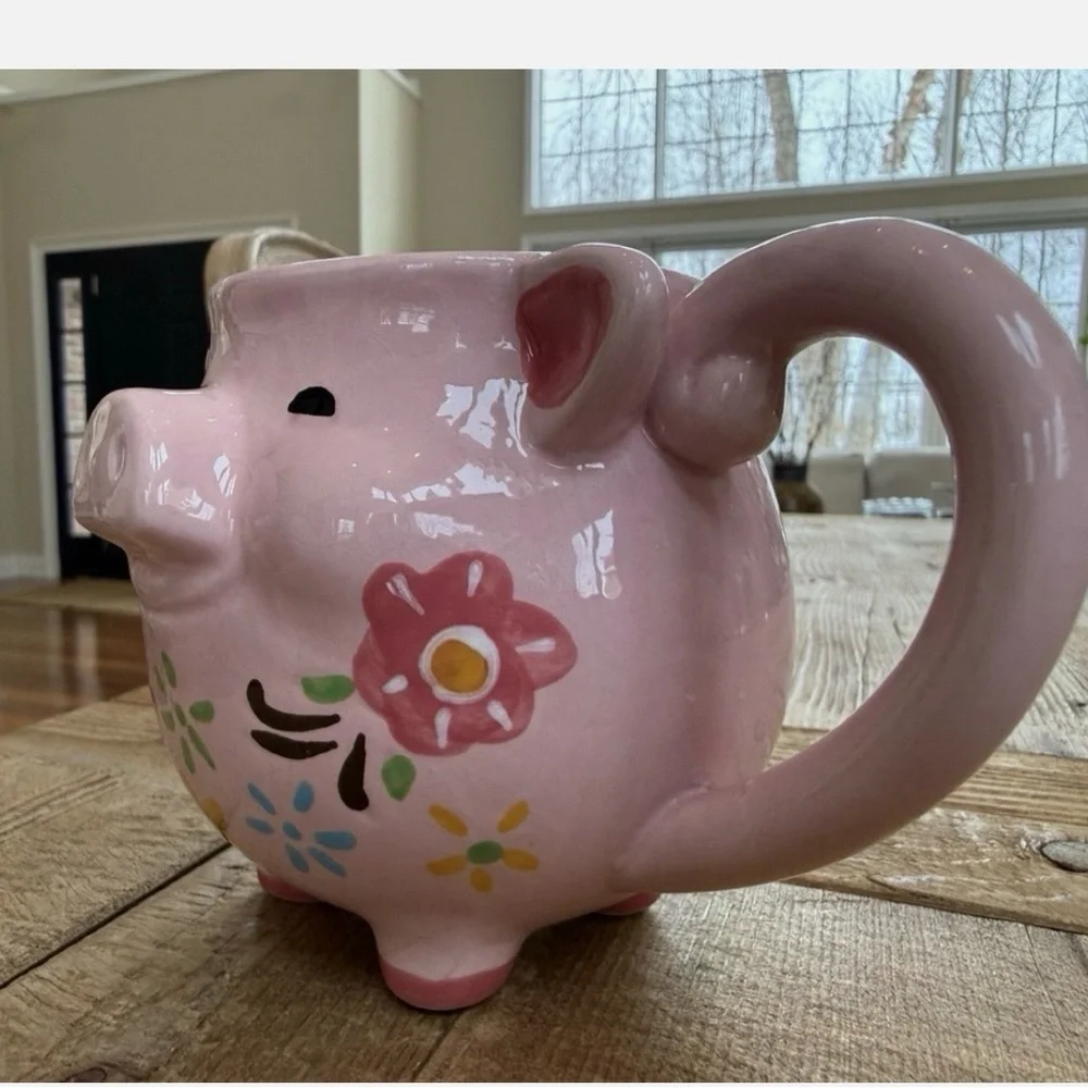 Charming Pink Pig Ceramic Mug with Floral Design